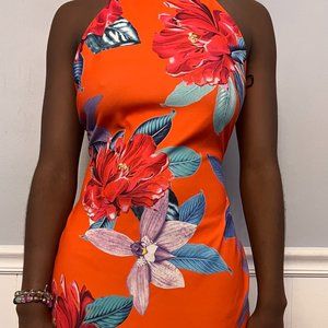 Orange Floral Bodycon Dress